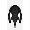 Black &  Gold Rhinestone  Mesh Long Sleeves Bodysuit