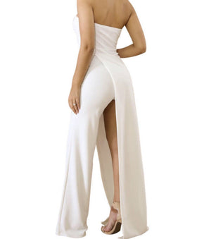 White  Split Leg Strapless Jumpsuit