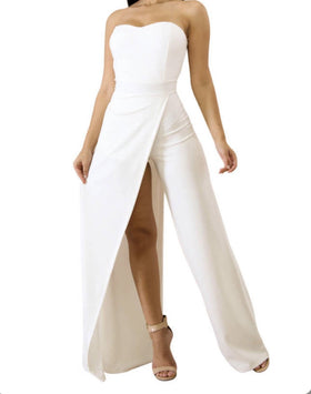 White  Split Leg Strapless Jumpsuit