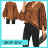 OC brown dot rusty balloon sleeve blouse