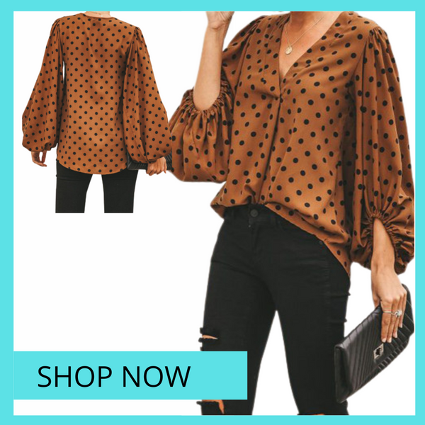 OC brown dot rusty balloon sleeve blouse