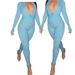 OC tight ribbed jumpsuit with front zipper