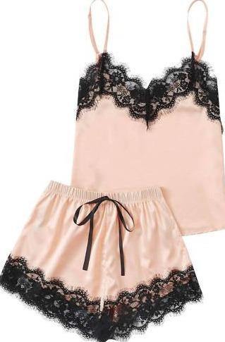 LACE SATIN SHORT SET  SLEEPWEAR 