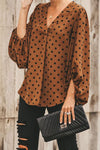 Brown dot balloon sleeve blouse