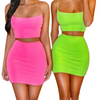 Women's  two piece outfits sexy bodycon spaghetti strap crop top with mini skirt set