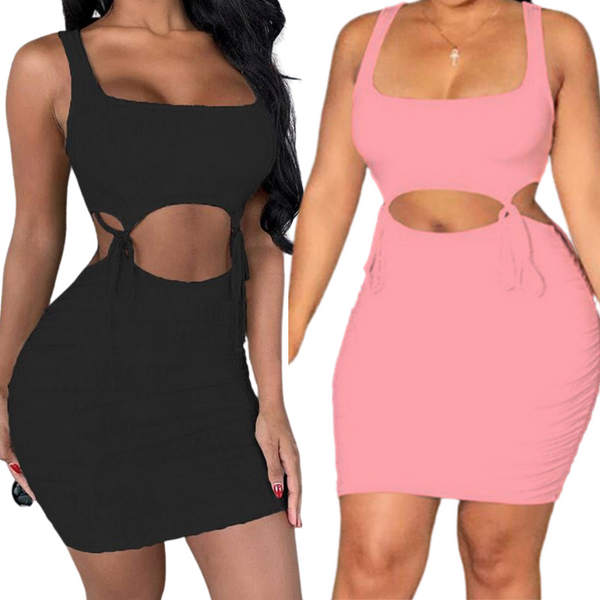 Bandage Knit Solid Sexy Matching Women sets Sleeveless Club Party Top And Skirts Two Piece OutfitsBodycon Hollow Out.