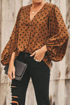 Brown dot balloon sleeve blouse