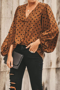 OC brown dot rusty balloon sleeve blouse