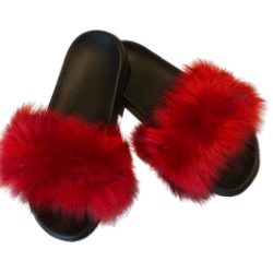 Red Fox Fur Feather Flat Soles Slippers