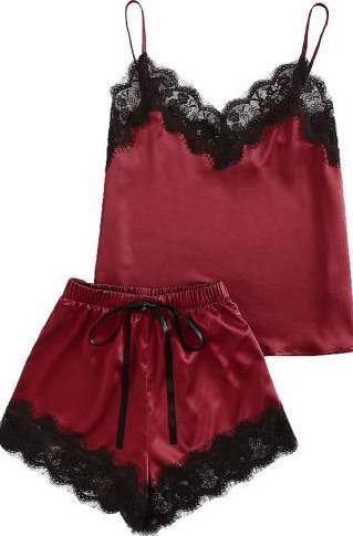 LACE SATIN SHORT SET  SLEEPWEAR 