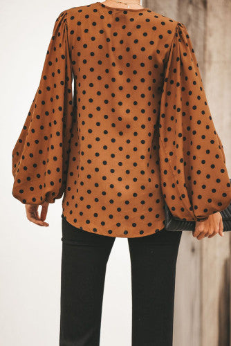 ORANGE AND BLACK POLKA DOT BLOUSE