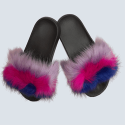 Colorful flat fur soles slippers